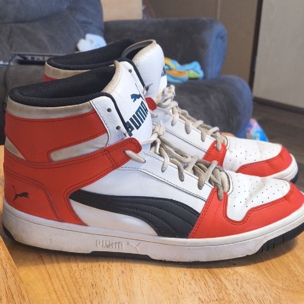 Puma White, Red & Black High-Top Basketball Sneakers